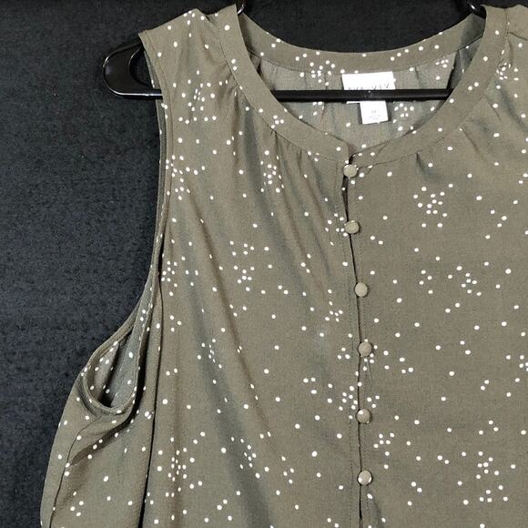 Ava & Viv Womens Blouse Green White Polka Dot Sleeveless Henley Stretch 1X - Picture 4 of 12